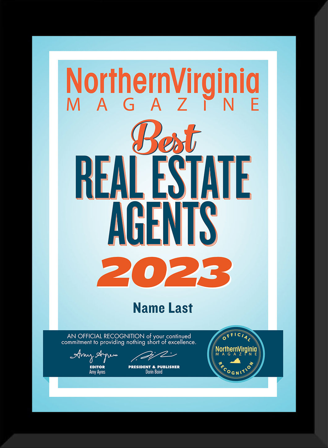 2023 Best Real Estates Agent Plaque