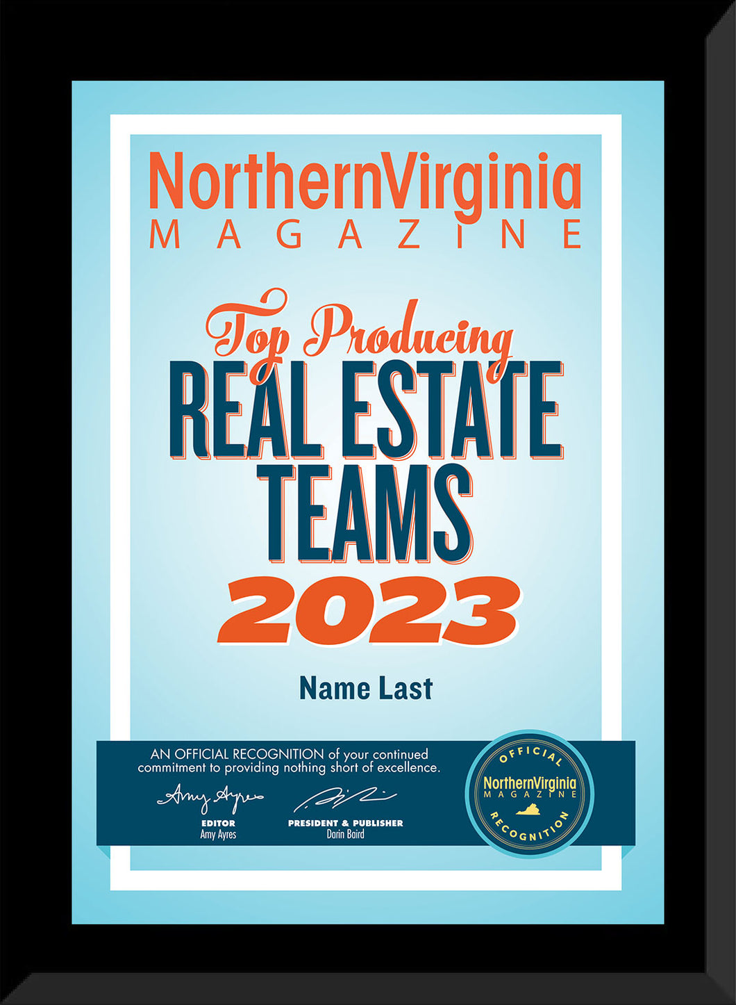 2023 Top Producing Real Estate Teams Plaque